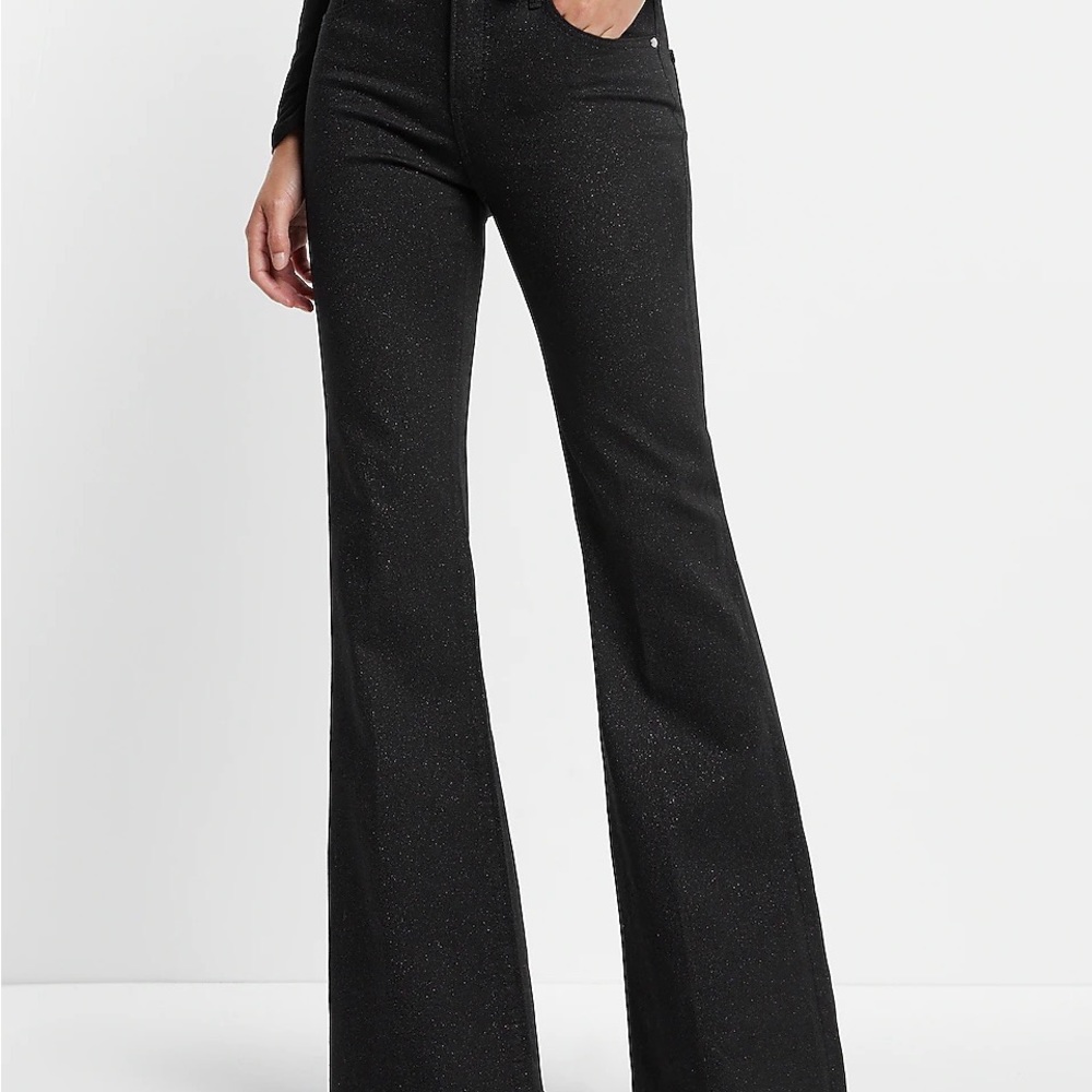 Express Mid Rise Black Sparkle 70s Flare Jeans